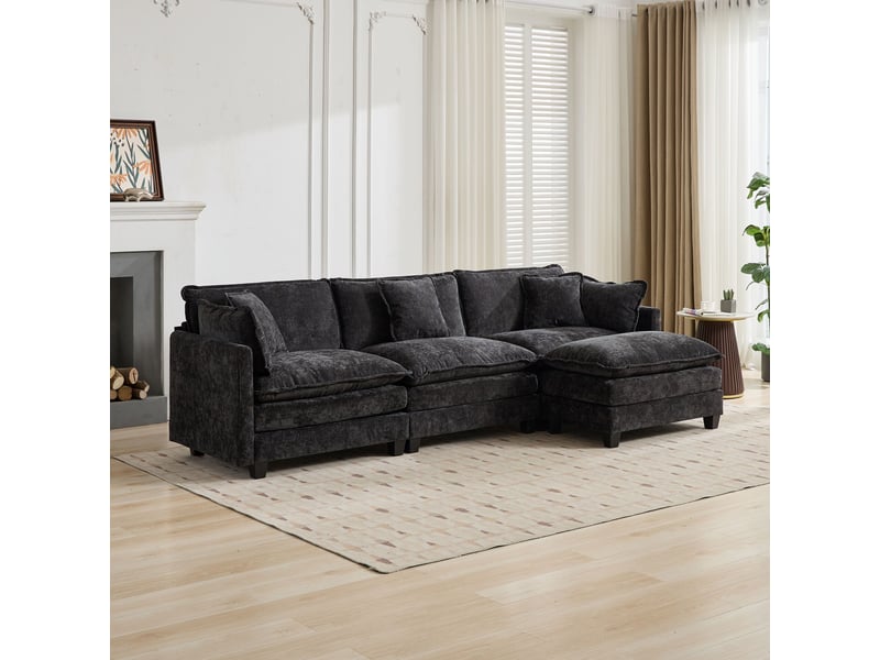  Pouf cloud modulable noir en chenille, coussin double couche, accessoire canapé moderne  - Conforama D