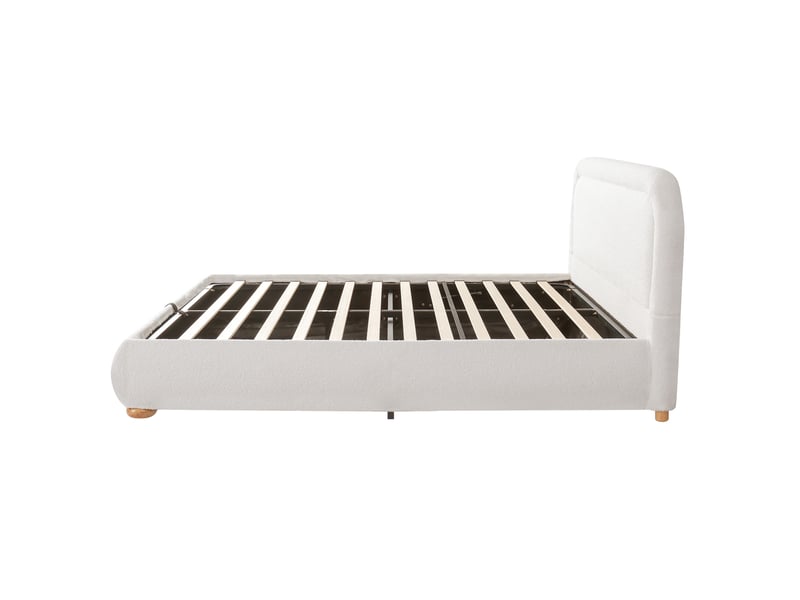 Lit coffre double 160x200 cm en bouclé blanc avec tête de lit et sommier - Conforama E