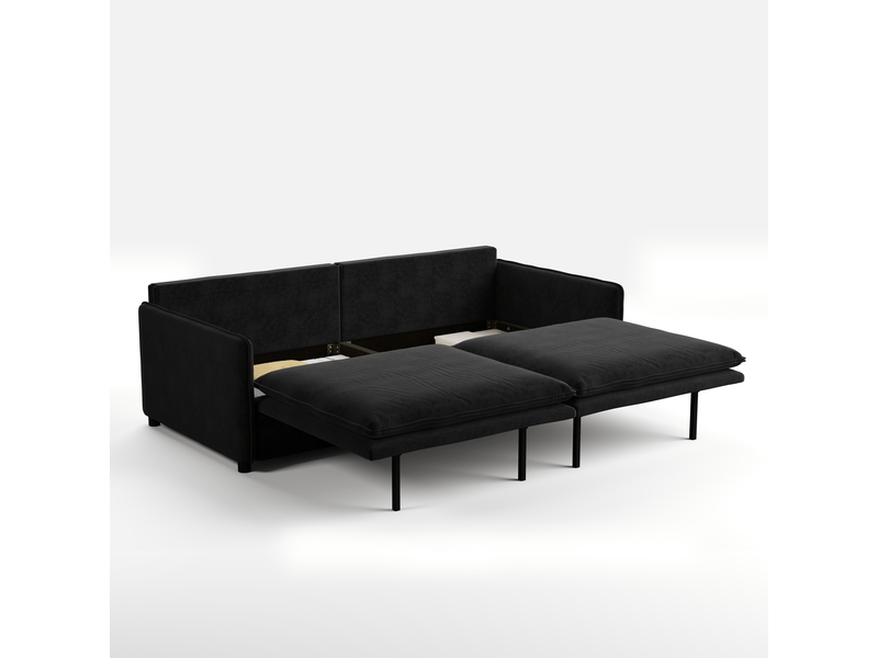 Canapé 3 places cloud en chenille noir 206 cm, convertible 3-en-1 avec rangement - Conforama D