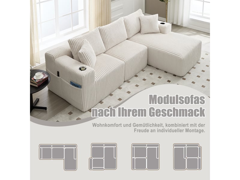 Canapé d'angle droit convertible 3 places tissu beige canapé d'angle beige - Conforama E