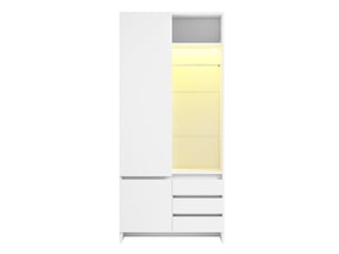 Armoire blanche avec panier à linge 90x50x200 cm éclairage led 3 tiroirs penderie