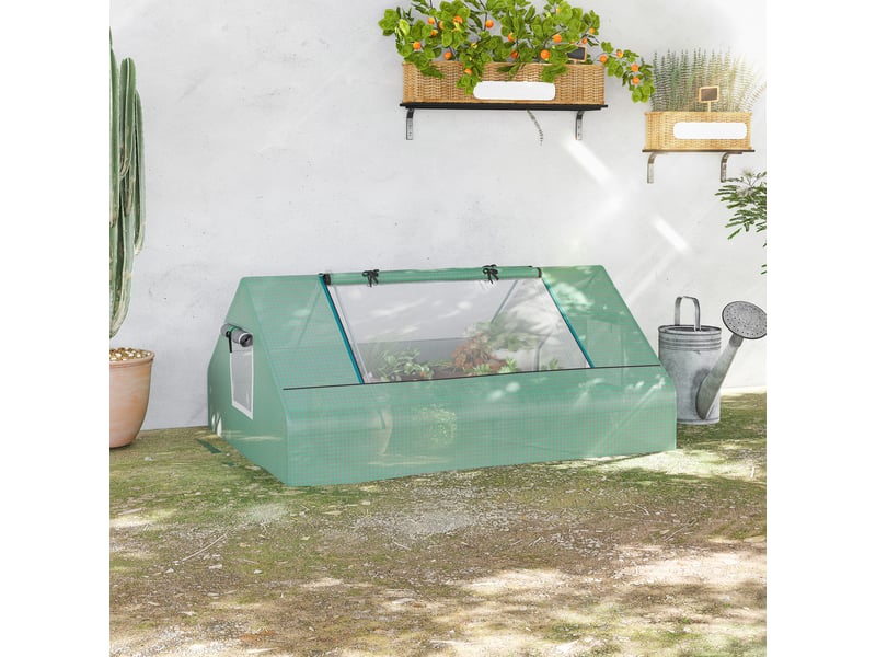  Mini serre de jardin mini serre tunnel 180x140x80cm toit pointu acier pe haute densité 140 gm² 2 grandes fenêtres vert foncé  - Conforama C