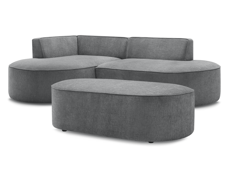  Bobochic canapé d'angle fixe rousseau tissu texturé avec pouf gris foncé  angle gauche ROUSSEAU - Conforama A
