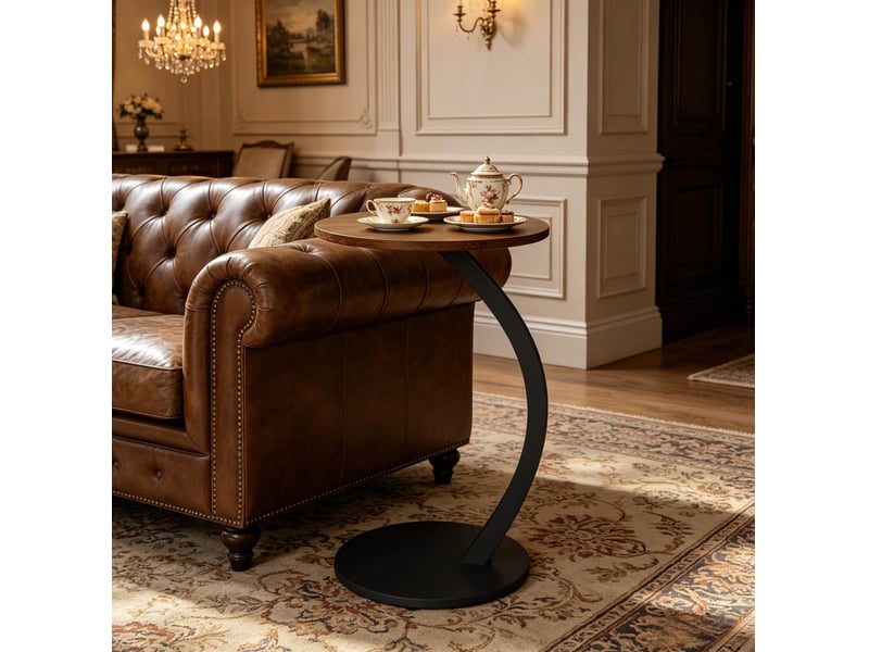  Table d’appoint ronde en c, plateau en mdf mélaminé, noir et effet bois vintage  - Conforama B