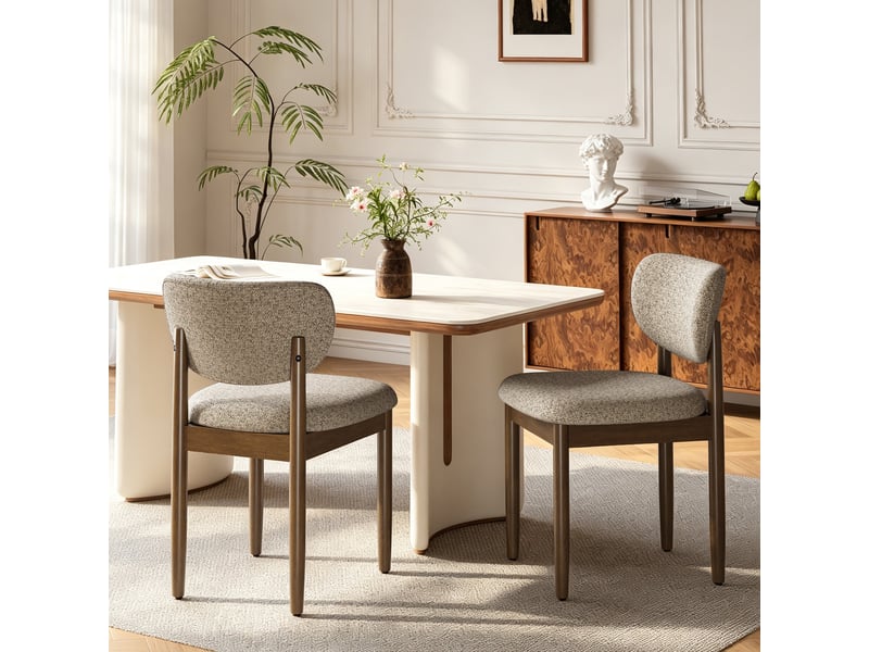  Lot de 2 chaises de salle à manger en chenille, pieds en bois, dossier ergonomique, assise rembourrée confortable, style moderne pour salle à manger et cuisine, marron  - Conforama C