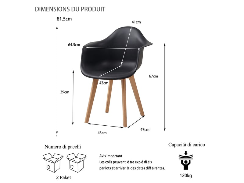  Lot de 4 chaises de salle à manger -pieds en hêtre - chaises de salle à manger scandinaves - noir  - Conforama E