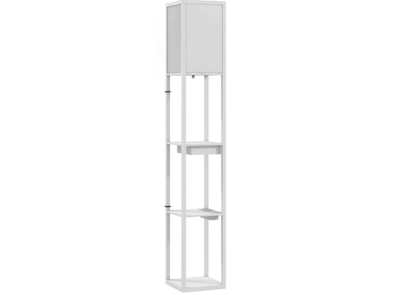  Lampadaire 26x26x159 cm avec 3 compartiments ouverts, ports usb et interrupteur au pied, mdf blanc  - Conforama A