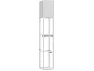 Lampadaire 26x26x159 cm avec 3 compartiments ouverts, ports usb et interrupteur au pied, mdf blanc