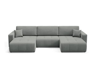 Canapé d'angle panoramique convertible ULTRA 4 places Tissu gris avec coffre de rangement