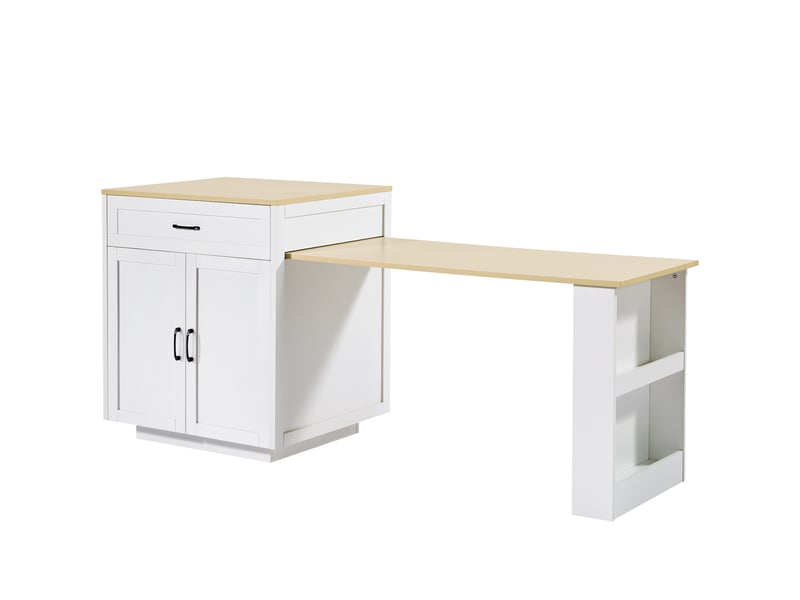 Îlot central cuisine extensible 133-202 cm table haute cuisine blanche avec roulettes et rangement 2 à 6 personnes - Conforama A