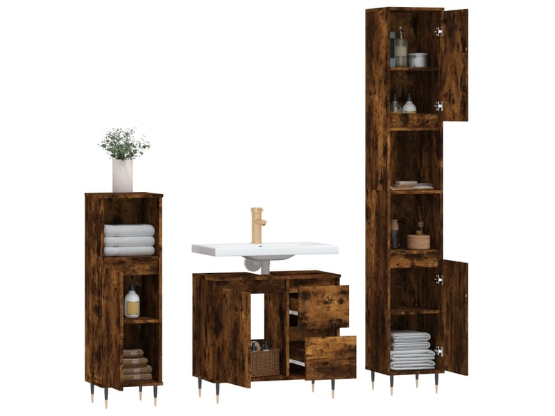 Ensemble de meubles de salle de bain 3 pcs chêne fumé cf63684  - Conforama E