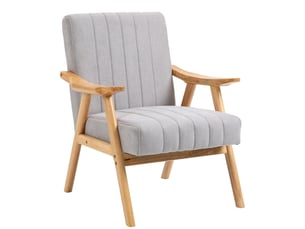 Fauteuil en bois massif aspect velours gris et naturel 68 x 74 x 82 cm