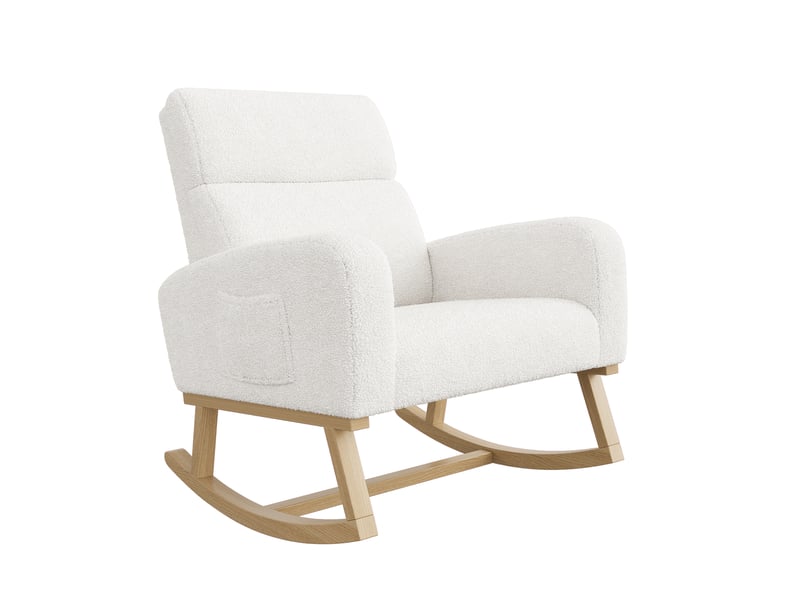 Fauteuil à bascule - 69,2 x 78,5 x 87 cm - blanc - en tissu bouclette - chaise à bascule confortable avec pieds en bois - Conforama A