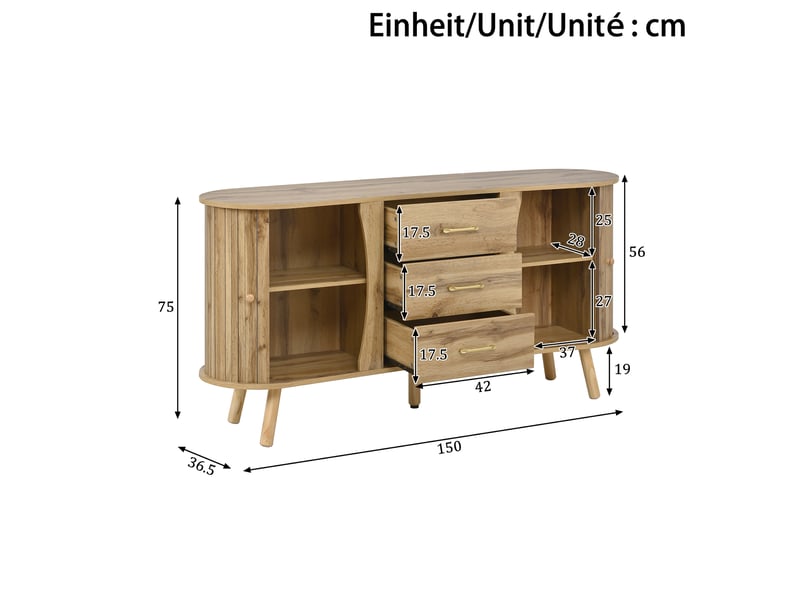 Ensemble meubles salon 3 pièces avec meuble tv table basse buffet portes coulissantes rangement mdf effet bois naturel 160x36x55 cm Bubbly - Conforama D