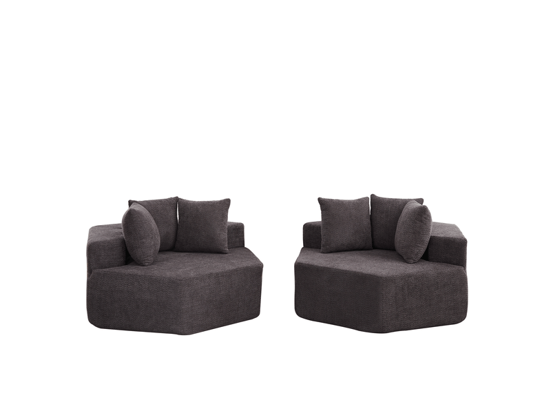 Fauteuil modulaire hexagonal avec trois coussins et dessous antidérapant, en tissu bouclette chenille gris, 122 × 138 × 76 cm  - Conforama A