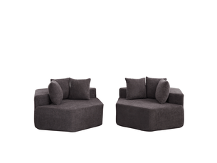 Fauteuil modulaire hexagonal avec trois coussins et dessous antidérapant, en tissu bouclette chenille gris, 122 × 138 × 76 cm