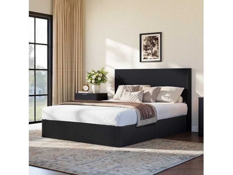  Lit avec rangement et système de levage hydraulique noir 160 x 200 cm  - Conforama C