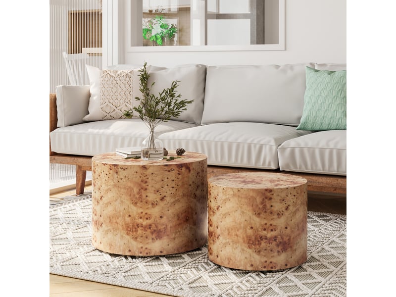  Tables basses gigognes rondes, avec lot de 2, patins antidérapants et sans montage, bois massif et mdf, bois naturel  - Conforama C