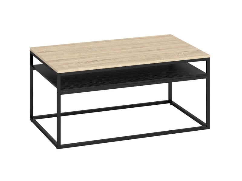  Table basse avec 1 niche ouverte, design industriel bicolore, pour salon, 100 × 59,8 × 47 cm, en bois et métal, chêne  - Conforama A