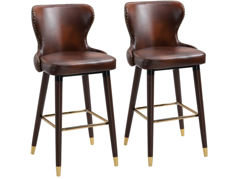  Ensemble de 2 tabourets de bar élégants au look rétro avec repose-pied et dossier, fauteuil de cuisine brun pu 52x53x101 cm  - Conforama A