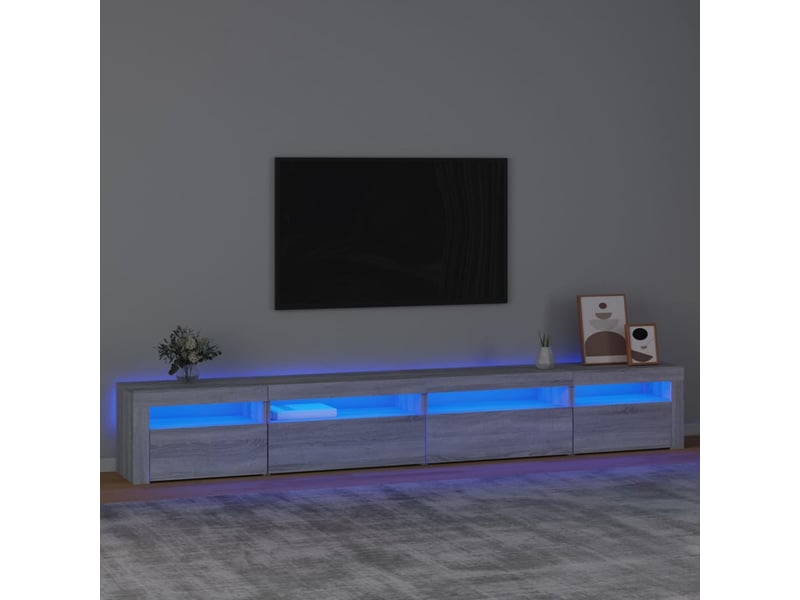  Meuble tv - banc tv - meuble de rangement avec lumières led sonoma gris 270x35x40 cm  - Conforama B