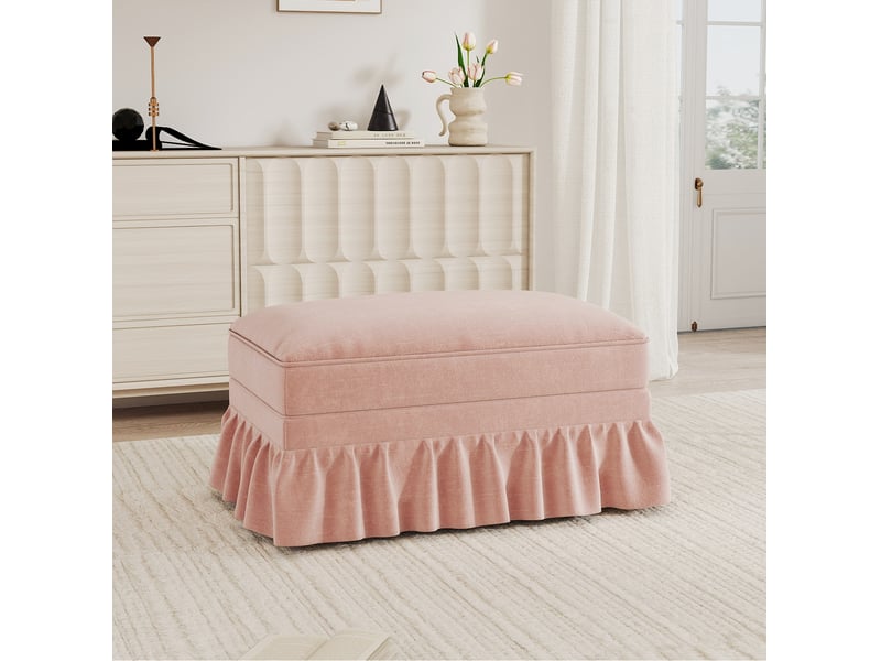  Pouf windsor 90x56,5x49 cm en chenille rose avec jupe amovible  - Conforama B