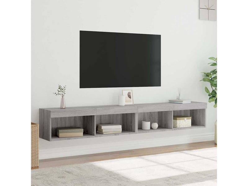 Lot de 2 meuble tv avec lumières led sonoma gris 100x30x30 cm - Conforama E