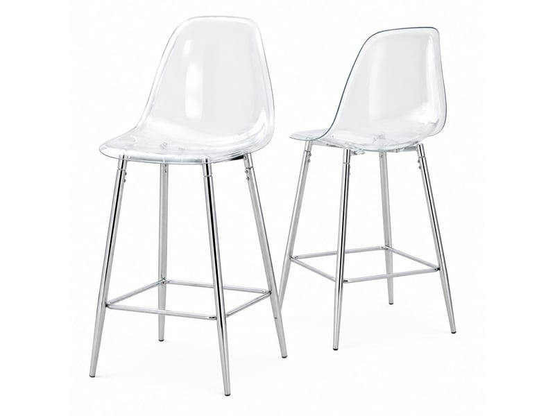  Lot de 2 tabourets de bar,51x45x102 cm,avec structure métal argenté,transparents  - Conforama A