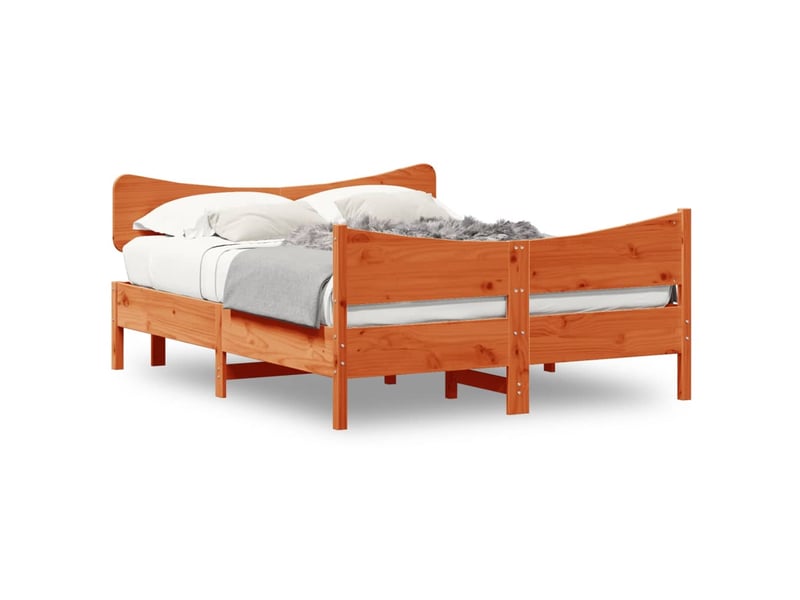  Lit double- lit adulte -  cadre de lit sans matelas  marron 140x190cm bois pin massif  - Conforama A