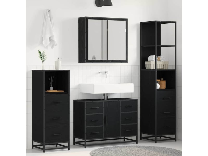Ensemble de mobilier de salle de bain 3 pc chêne noir cf64343 - Conforama B
