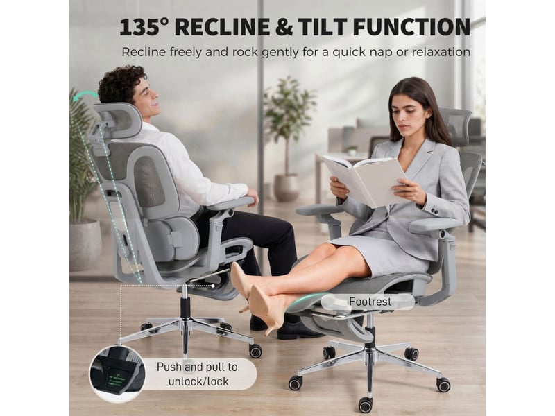  Chaise de bureau ylencourt ergonomique inclinable réglable gris  - Conforama D