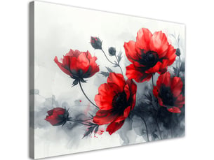 Toile imprimée, fleurs rouges dans une composition picturale expressive 100x70