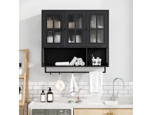 Meuble mural salle de bain 88x26x82,5 cm, rangement moderne gain de place, meuble suspendu design, en mdf, noir