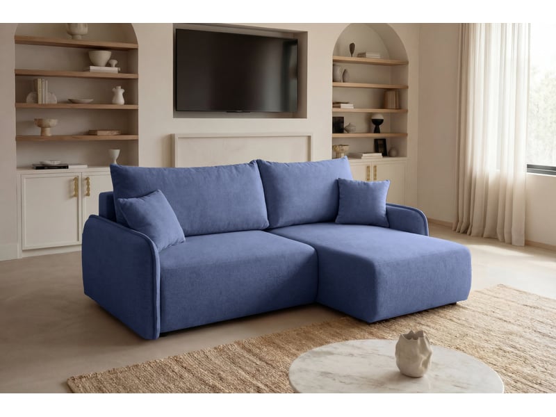  Sacha - canapé d'angle convertible tissu chiné 3 places bleu  - Conforama B