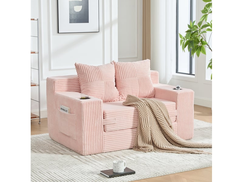  Canapé-lit modenvie 2 places convertible en velours côtelé rose 151 x 133 x 64 cm  - Conforama B