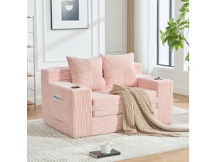 Canapé droit compressé convertible <strong>MODENVIE</strong> <strong></strong> 2 places Velours côtelé rose
