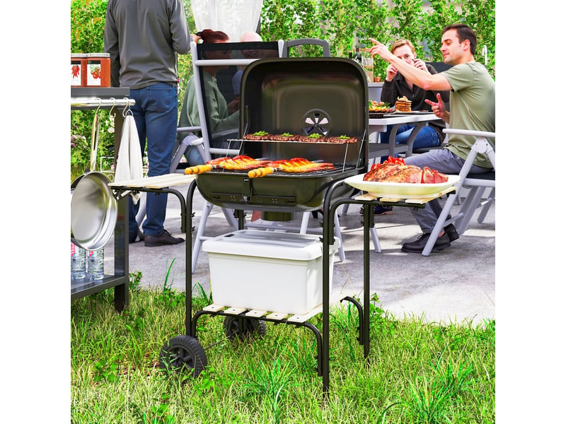  Barbecue au charbon sur pied avec couvercle, roulettes et 1840 cm² de cuisson  - Conforama C