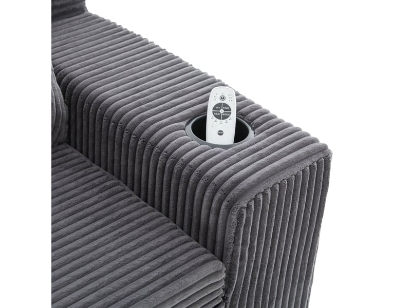 Canapé 3 places modulaire 172x87x64 cm gris en velours côtelé, 2 porte-gobelets et poches latérales  - Conforama E