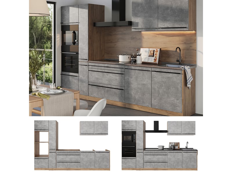  Vicco cuisine, bétonchêne doré, 310cm plan de travail anthracite  - Conforama D