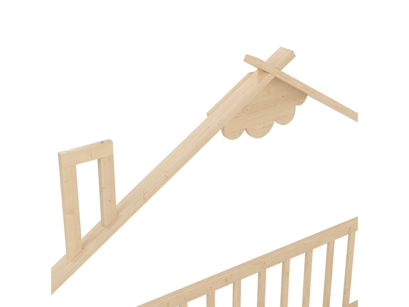  Lit enfant 140x190 en pin naturel avec barrière de sécurité et serrure, design maison  - Conforama R