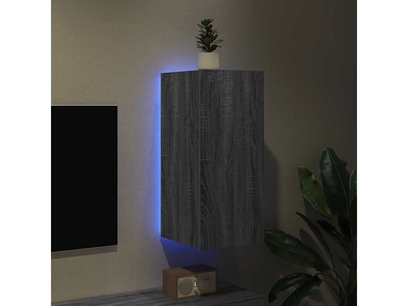  Meuble tv - banc tv - meuble de rangement mural avec lumières led sonoma gris 30,5x35x70 cm  - Conforama D