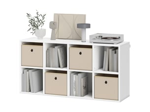 Étagère cubique 8 compartiments + 4 tiroirs tissu, pose horizontalvertical, blancbeige, 105,9×30×53,7 cm