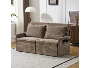 Canapé convertible 3-en-1 à dossier réglable 5 positions et ports usb - poches latérales, chenille marron