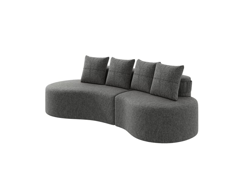  Canapé 3 places en tissu de lin gris foncé avec 4 coussins, porte-gobelets et poches latérales  - Conforama A