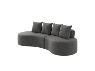 Canapé 3 places en tissu de lin gris foncé avec 4 coussins, porte-gobelets et poches latérales