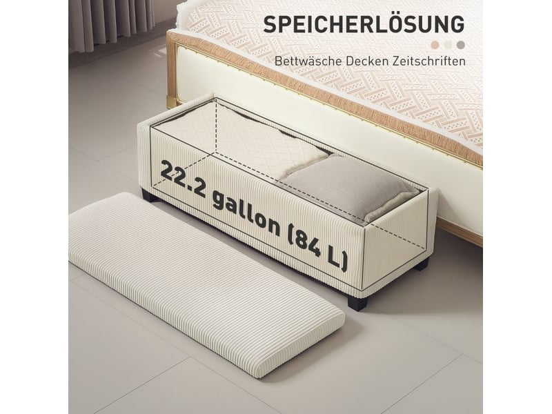  Banc coffre tcqpz rembourré 112 x 42 x 40 cm rangement 84 l polyester beige  - Conforama E