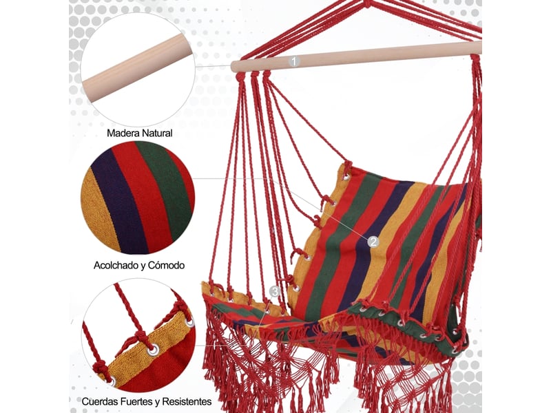 Fauteuil suspendu hamac, tissu coton-polyester, capacité de charge 100 kg, utilisation intérieureextérieure, terrasse, 100 x 60 x 100 cm, multicolore - Conforama E