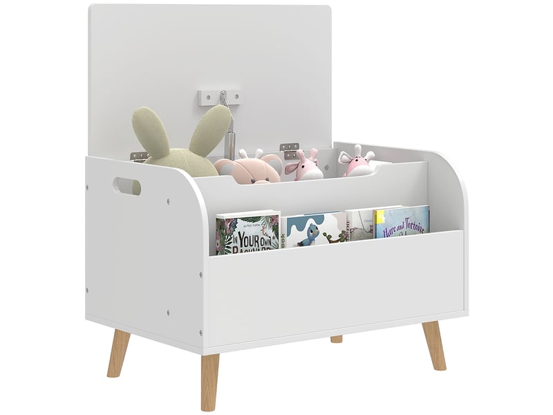 Coffre à jouet enfant, coffre de rangement enfant, couvercle rabattable et compartiment ouvert, 60x40x43cm, blanc - Conforama A