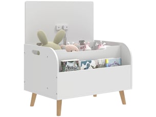 Coffre à jouet enfant, coffre de rangement enfant, couvercle rabattable et compartiment ouvert, 60x40x43cm, blanc