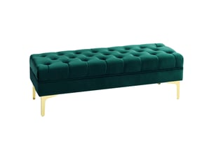 Banc de lit rembourré avec revêtement en tissu matelassé effet velours, 118 x 45 x 42 cm, vert foncé